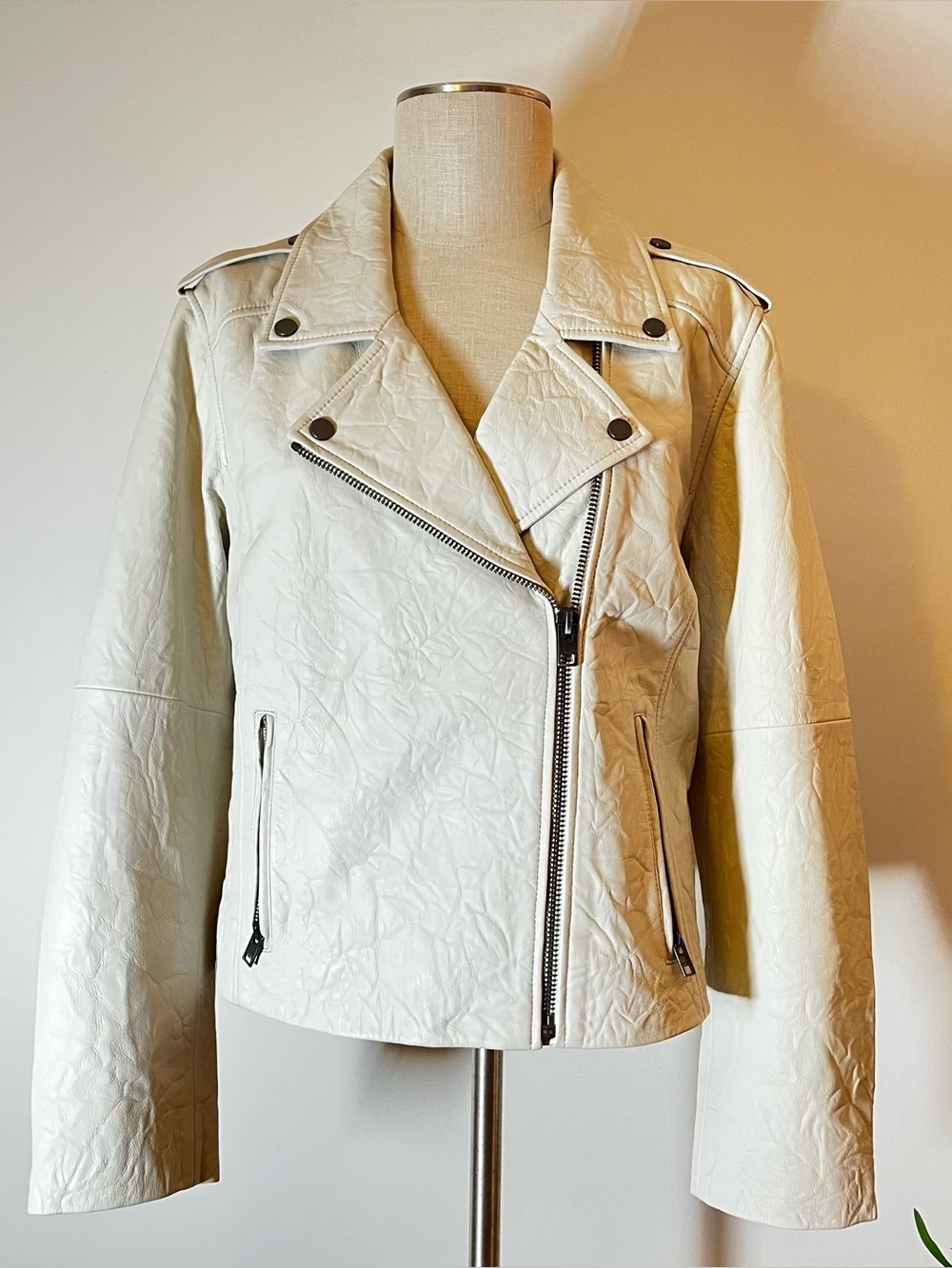 Lucky Brand Off-White Leather Moto Jacket